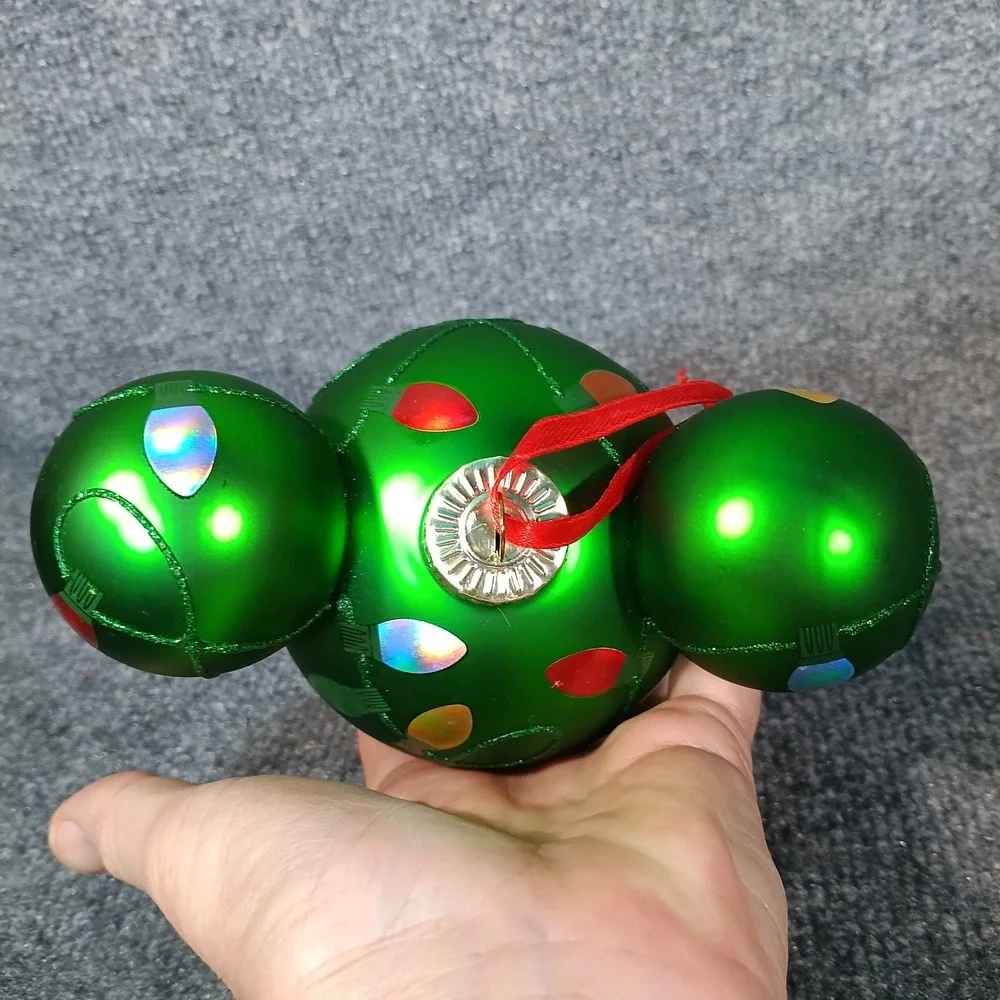 Disney Parks Mickey Mouse Icon Glass Ball Ornament Holiday Lights Green Festive